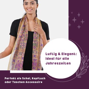 Bedruckter Schal aus 100% Seide, Mehrfarbiges Muster mit gelber Bord&uuml;re, 70x200 cm