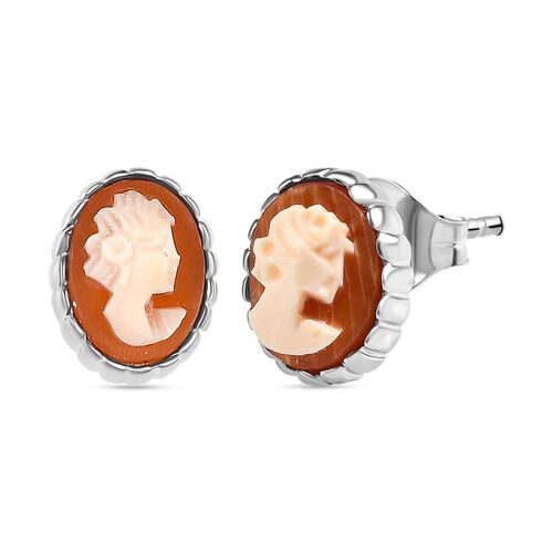 Italienische Kamee Ohrringe aus Conch-Muschel in Silberton image number 0