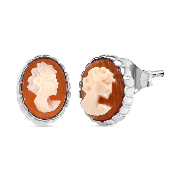 Italienische Kamee Ohrringe aus Conch-Muschel in Silberton image number 0