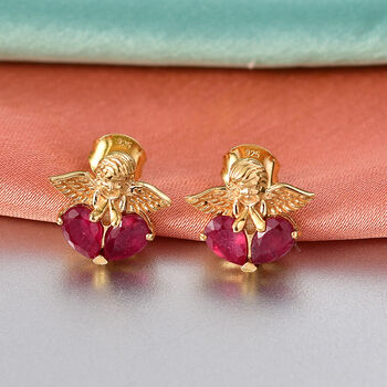 D'Joy Afrikanischer Rubin (Fissure gef&uuml;llt) Ohrringe 925 Silber Gelbes Gold ca. 2,40 ct.