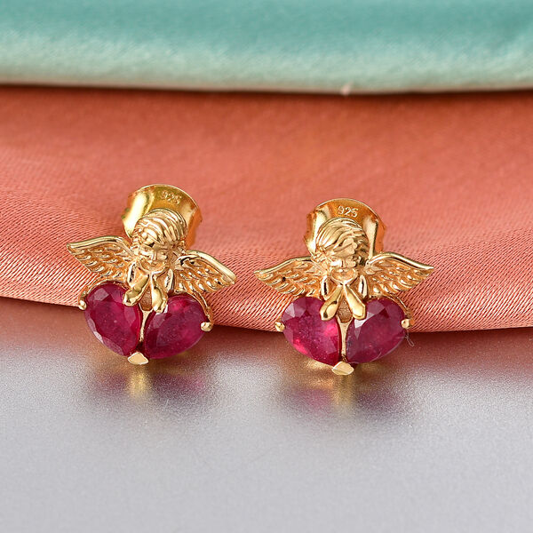 D'Joy Afrikanischer Rubin (Fissure gef&uuml;llt) Ohrringe 925 Silber Gelbes Gold ca. 2,40 ct. image number 1