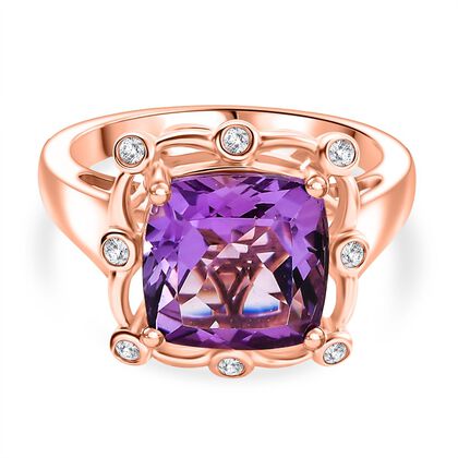 D'Joy AAA Rose De France Amethyst, Wei&szlig;er Zirkon Ring 925 Silber 750 ros&eacute;vergoldet (Gr&ouml;&szlig;e 17.00) ca. 4,35 ct