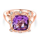 D'Joy AAA Rose De France Amethyst, Weißer Zirkon Ring 925 Silber 750 rosévergoldet (Größe 17.00) ca. 4,35 ct