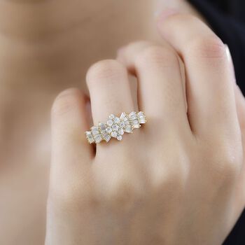 Moissanit Ballerina Ring, 925 Silber mit 750 Gelbgold Vermeil - 1,12 ct.