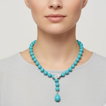 Sleeping Beauty t&uuml;rkisfarbene 10mm Muschelkernperle und wei&szlig;e Zirkonia 60cm Halskette