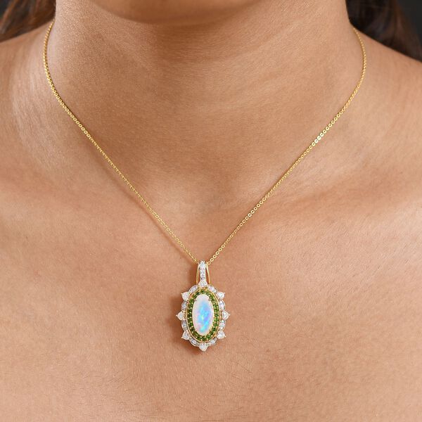 D'Joy AA natürlicher, äthiopischer Welo Opal, Chromdiopsid und Moissanit Anhänger mit 50cm Kette - 4,55 ct. image number 3