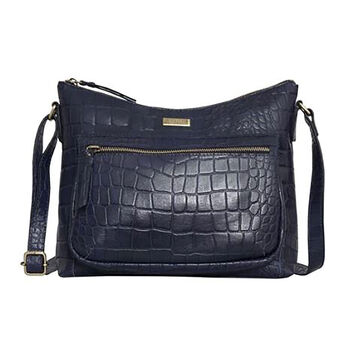 Assots London OLGA 100% echtes Leder Kroko-gepr&auml;gte Crossbody Tasche mit Rei&szlig;verschluss und verstellbarem Riemen, Gr&ouml;&szlig;e: 30x9,5x26 cm, Dunkelblau
