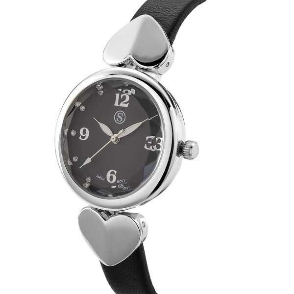 STRADA Uhr mit PC21S Japan-Uhrwerk, graues Zifferblatt, scwharzes Armband mit silberfarbenen Herz-Details image number 4