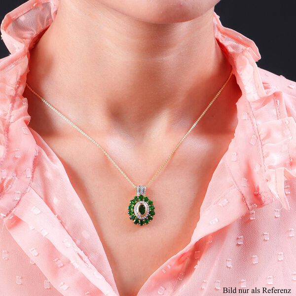 Nat&uuml;rlicher Chromdiopsid-Anh&auml;nger mit Kette, 925 Silber Gelbgold Vermeil ca. 4.55 ct image number 2