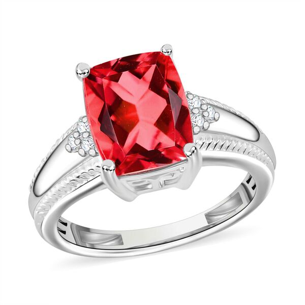 Lachs-Quarz Triplette, Weißer Zirkon Ring 925 Silber (Größe 20.00) ca. 3,29 ct image number 3