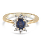 Blauer Saphir und Zirkon Ring 925 Silber vergoldet (Größe 18.00) ca. 1,18 ct