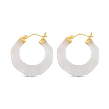 Wei&szlig;e Jade Ohrringe 925 Silber vergoldet ca. 54.60 ct