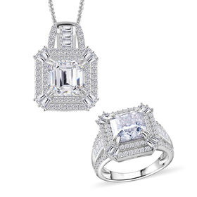 D'Joy Moissanit Ring und Anhänger mit 50cm Kette Oktagon