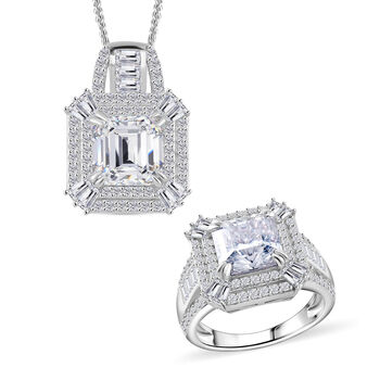 D'Joy Moissanit Ring und Anh&auml;nger mit 50cm Kette Oktagon