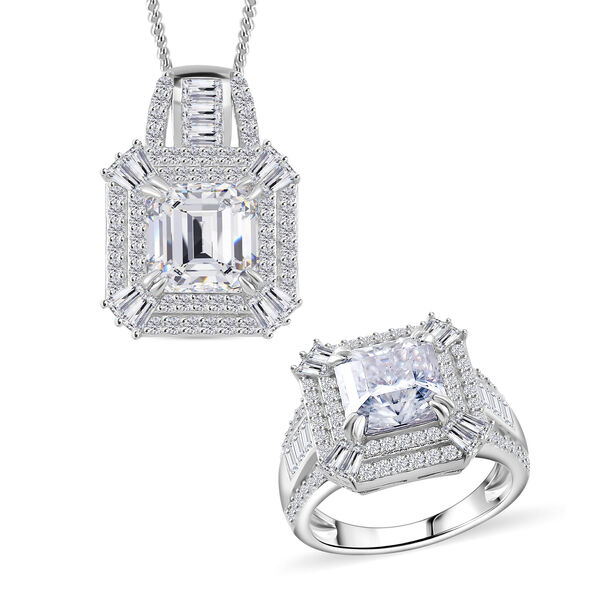 D'Joy Moissanit Ring und Anhänger mit 50cm Kette Oktagon image number 0