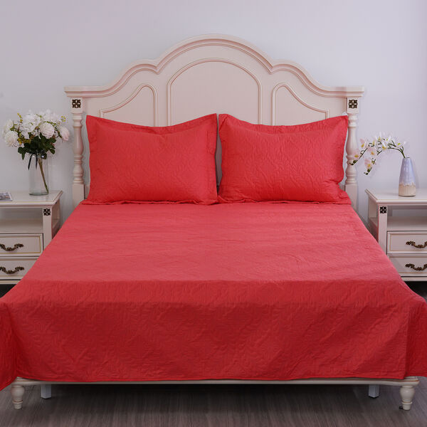 SERENITY NIGHT: 3er-Set Anti-Allergie Pinsonic Quilt mit 2 Kissenbez&uuml;ge, 240x260 / 50x75 cm, Rot image number 1