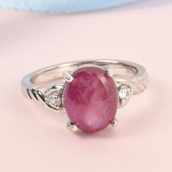 Rubin Stern und Zirkon Solit&auml;r Ring 925 Silber Platin-&Uuml;berzug image number 7