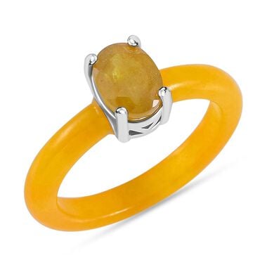 Gelbe Jade, Fissure gefüllt gelber Saphir Ringe 925 Silber rhodiniert (Größe 16.00) ca. 9.82 ct