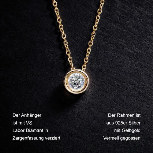 LUXURIANT DIAMOND- Labor VS Diamant-Anhänger mit 50cm Kette, 925 Silber Gelbgold Vermeil- 0,25 ct. image number 3