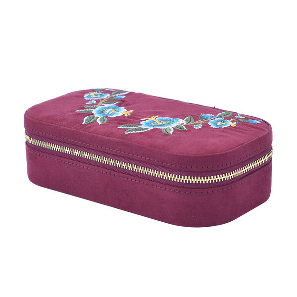 Rechteckiges, besticktes Schmuckkästchen aus Samt mit Reißverschluss, Burgunderrot image number 4