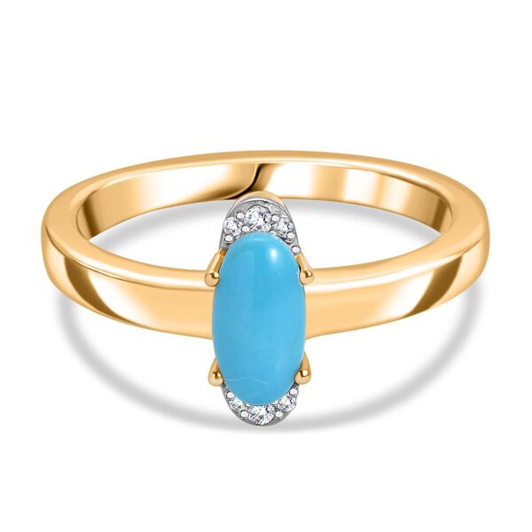 AA Sleeping Beauty Türkis, Weißer Zirkon Ring 925 Silber 750 Gelb Vergoldet (Größe 19.00) ca. 0,62 ct image number 0