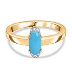 AA Sleeping Beauty Türkis, Weißer Zirkon Ring 925 Silber 750 Gelb Vergoldet (Größe 19.00) ca. 0,62 ct