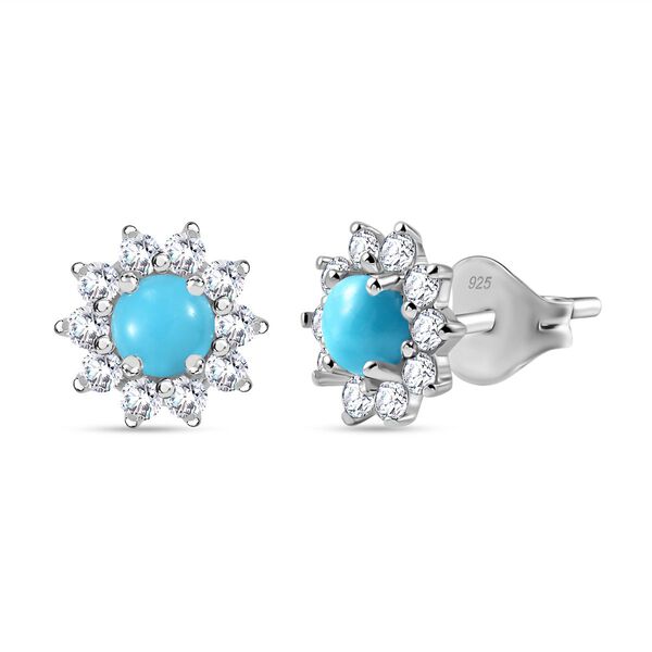 Amerikanische, nat&uuml;rliche Sleeping Beauty T&uuml;rkis, Wei&szlig;er Zirkon Ohrringe 925 Silber platiniert ca. 1.17 ct