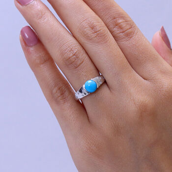 D'Joy Sleeping Beauty T&uuml;rkis, Moissanit Ring 925 Silber platiniert (Gr&ouml;&szlig;e 19.00) ca. 1,35 ct