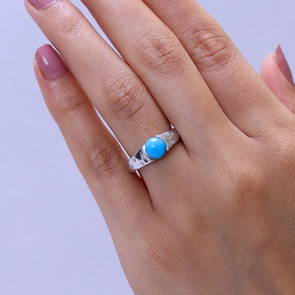 D'Joy Sleeping Beauty T&uuml;rkis, Moissanit Ring 925 Silber platiniert (Gr&ouml;&szlig;e 19.00) ca. 1,35 ct image number 2