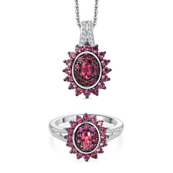 D'Joy AA Rubellit Granat und Zirkon Ring und Anh&auml;nger mit 50cm Kette