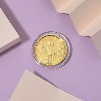 999er Goldm&uuml;nzefolie mit Pferdemotiv und Regenbogen-Designlinie, 100mg