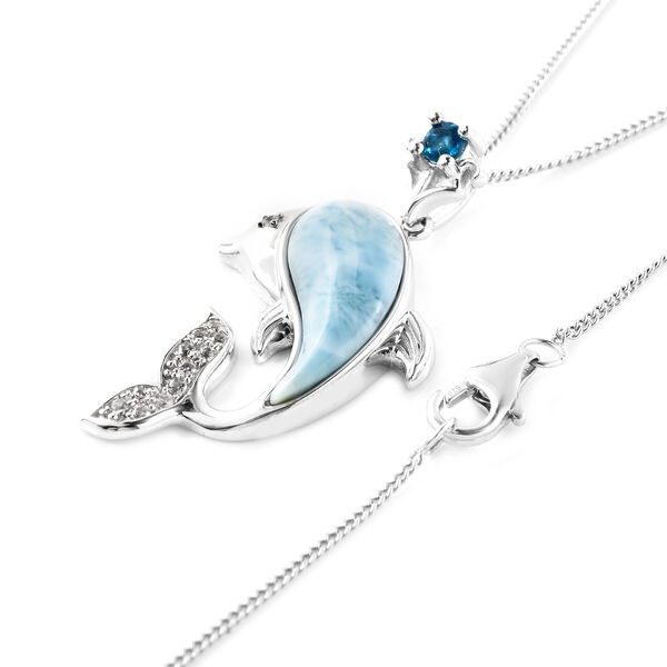 Larimar Delfin Anh&auml;nger mit Kette ca. 45 cm 925 Silber 3.69 ct image number 4