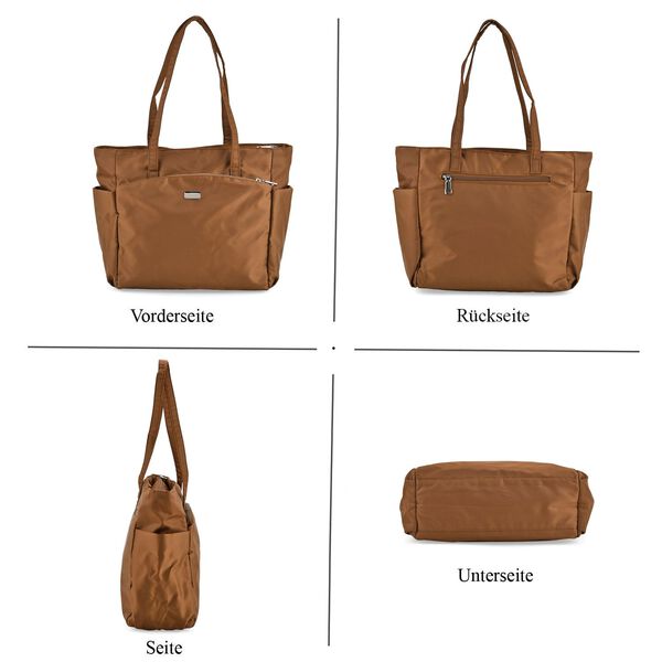 Signature Handtasche, edles Nylon Design mit 3 Rei&szlig;verschluss Taschen und 2 offenen Au&szlig;entaschen, 30x30x10cm, Gold image number 4