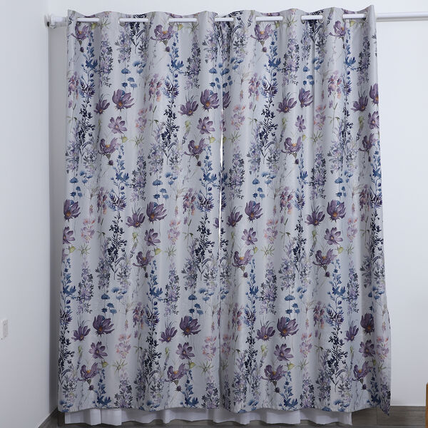 2er-Set - Verdunkelungsvorh&auml;nge mit 8 Metallringen, Blumenmuster, Wei&szlig; und Lila&nbsp;