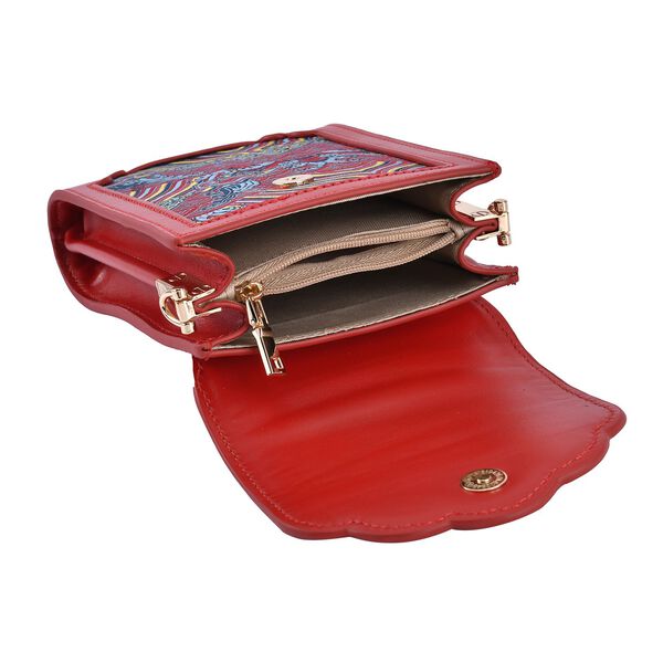 Luxury Edition: Seidenbrokat Handytasche aus echtem Leder und Satin Geschenkbox, RFID, Landschaft Rot image number 4