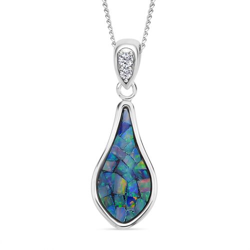 Mosaik Opal und Zirkon Anhänger mit 45cm Kette - 1,04 ct. image number 0