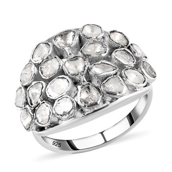 Handgearbeiteter, nat&uuml;rlicher Polki Diamant-Ring, 925 Silber platiniert  ca. 1,00 ct