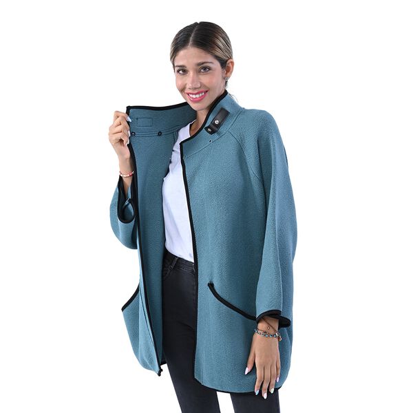 TAMSY: Strick-Mantel f&uuml;r Damen mit Schnalle, Petrol image number 4