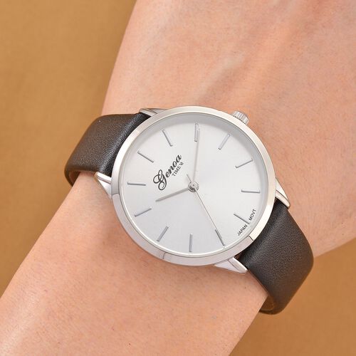 GENOA TIME V2 - Quarzuhr mit japanischem PC21S Werk, weißem Zifferblatt und schwarzem Lederarmband, Edelstahl Gehäuse, 3 ATM wasserdicht image number 1