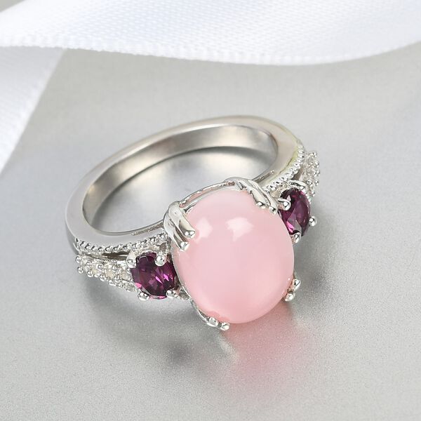 Rosa Opal, Rhodolith-Granat und Zirkon Ring 925 Silber Platin-Überzug image number 2