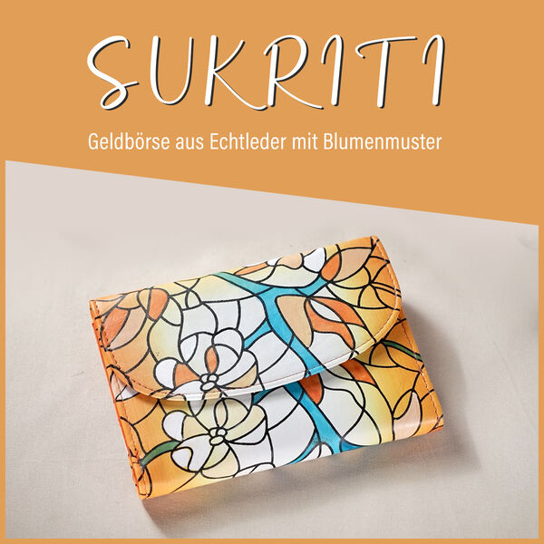 SUKRITI - Geldb&ouml;rse aus Echtleder mit Blumenmuster, Gelb image number 8