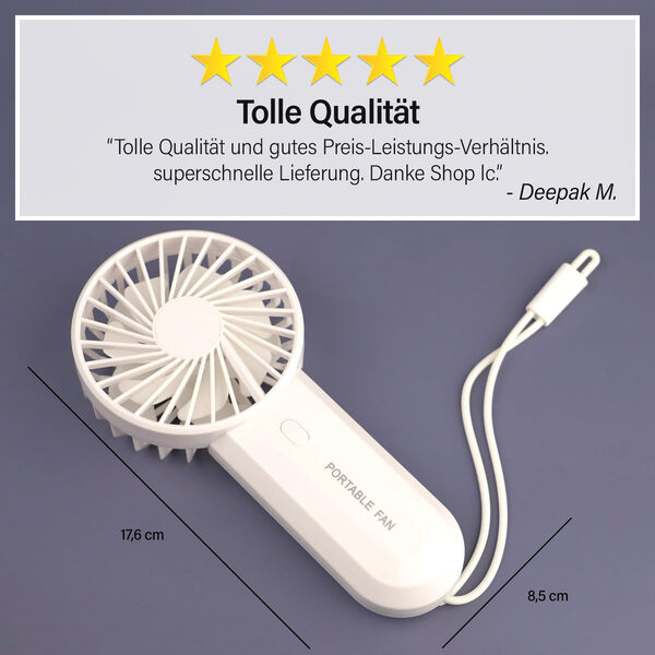 Tragbarer Mini Ventilator mit zwei L&uuml;fterfl&uuml;geln, Wei&szlig; image number 4