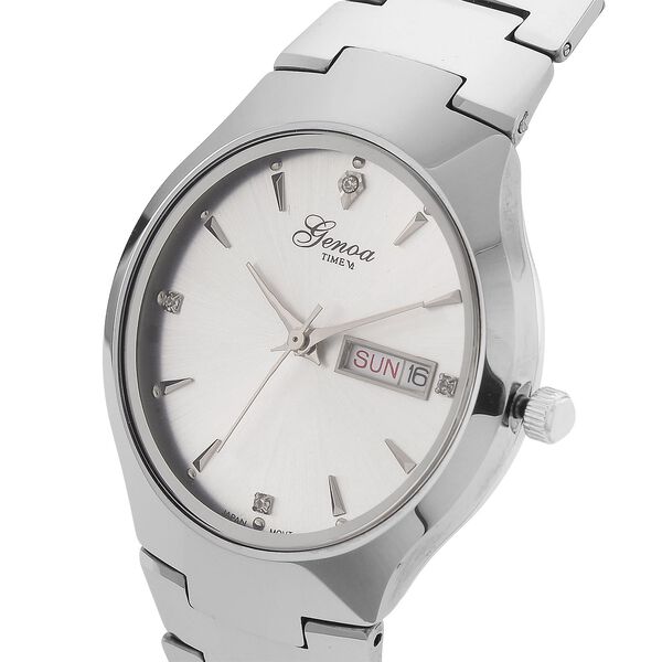 GENOA TIME V2 Uhr mit Japanischem VJ33 Quarzwerk, 36 mm, Zifferblatt mit Kristallen und Datumsanzeige, Armband aus Wolframstahl, 3 ATM wasserdicht image number 3