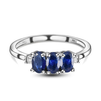 Masoala Saphir (Fissure gef&uuml;llt) und Diamant-Ring, 925 Silber platiniert (Gr&ouml;&szlig;e 17.00) ca. 1.13 ct