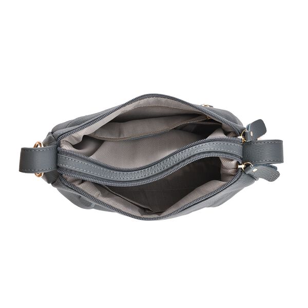 Crossbody Bag aus echtem Leder, gewelltes Design, grau image number 6