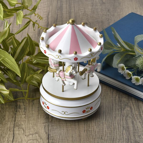 Holzkarussell Musikbox mit 4 Pferden, weiß und gold image number 2