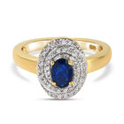 Blauer Saphir und Zirkon-Halo-Ring, 925 Silber vergoldet, 1,10 ct. image number 0