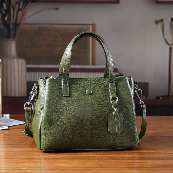 Crossbody-Tasche aus 100% echtem Leder mit Henkel und Schulterriemen, 24x11.5x18 cm, Grün image number 2