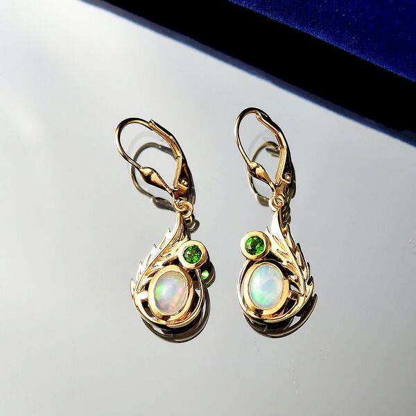 D’Joy AA natürliche, äthiopische Welo Opal und Chromdiopsid Ohrringe - 1,35 ct. image number 2