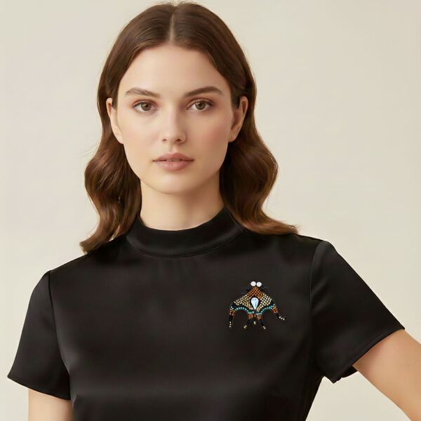 Kunststoff Perle und mehrfarbige Kristall-Brosche image number 3